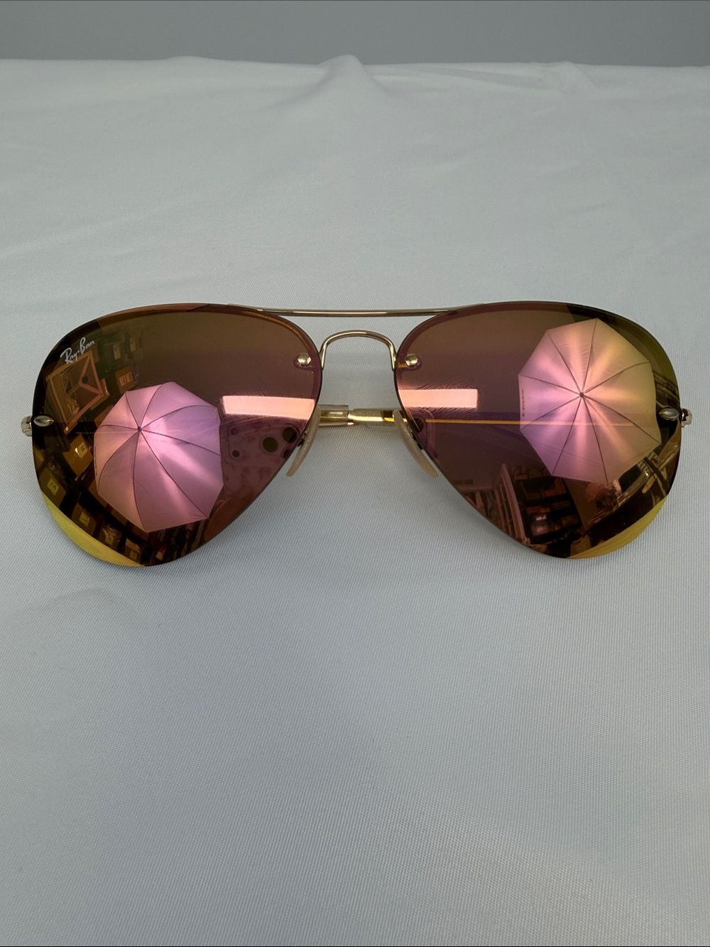 Ray-Ban Aviator Gold Pink Mirror Lens Sunglasses Case Cloth Women's Y2K - Picture 7 of 7